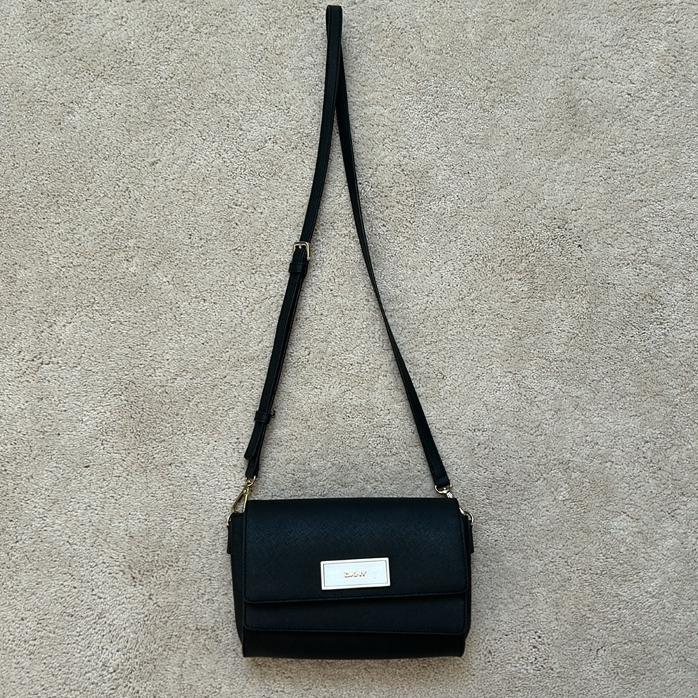 DKNY | Leather Double Flap Crossbody Bag | Black - Picture 16 of 16
